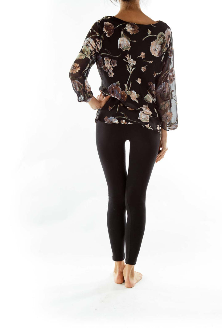 Black Brown Velvet Sequin Blouse