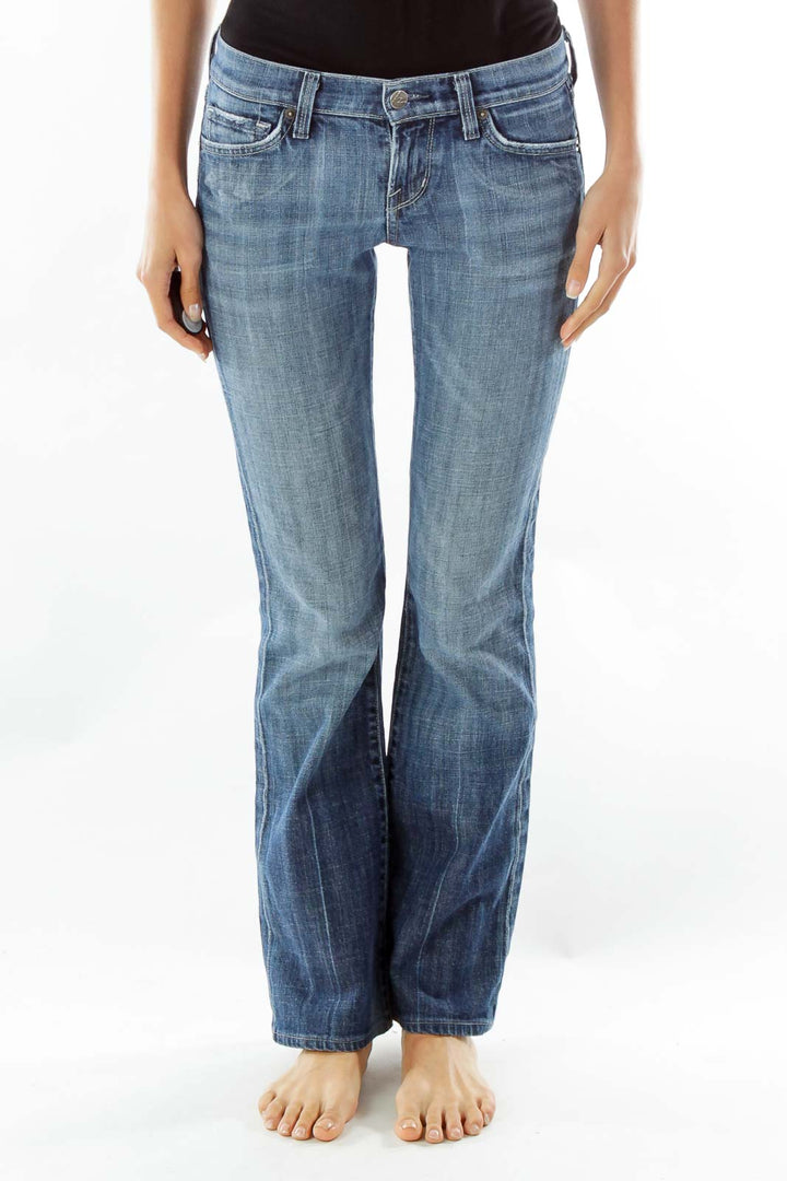 Navy Slightly Distressed Flared Jeans