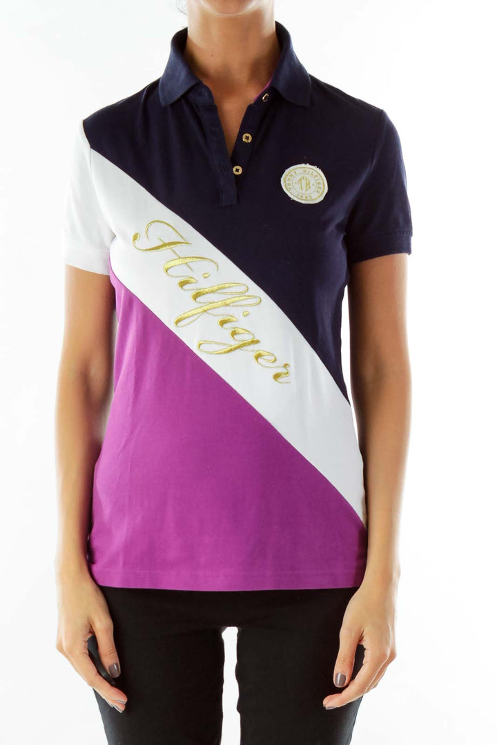 Navy Purple Gold Monogrammed Polo Shirt