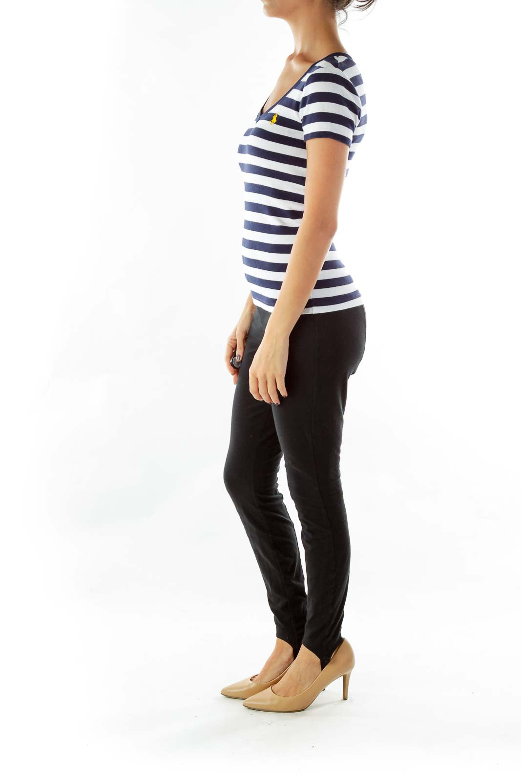 Navy White Striped V-Neck T-Shirt