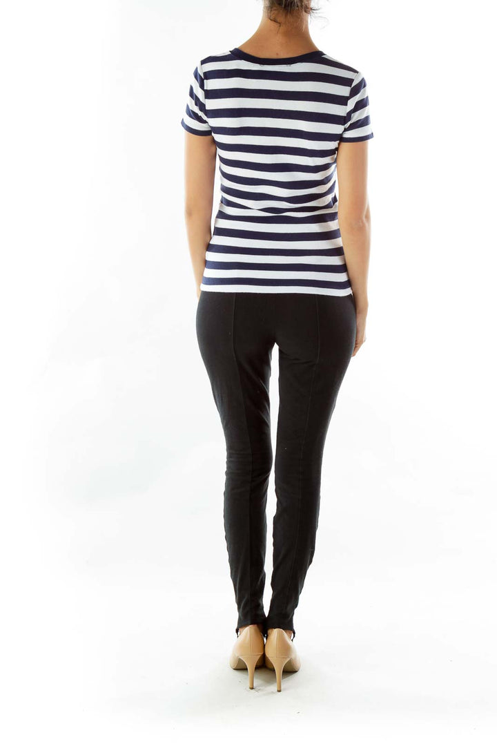 Navy White Striped V-Neck T-Shirt