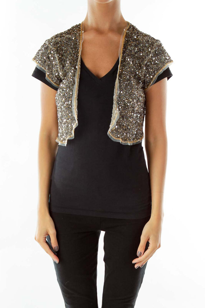 Sequined Short-Sleeve Cropped Bolero