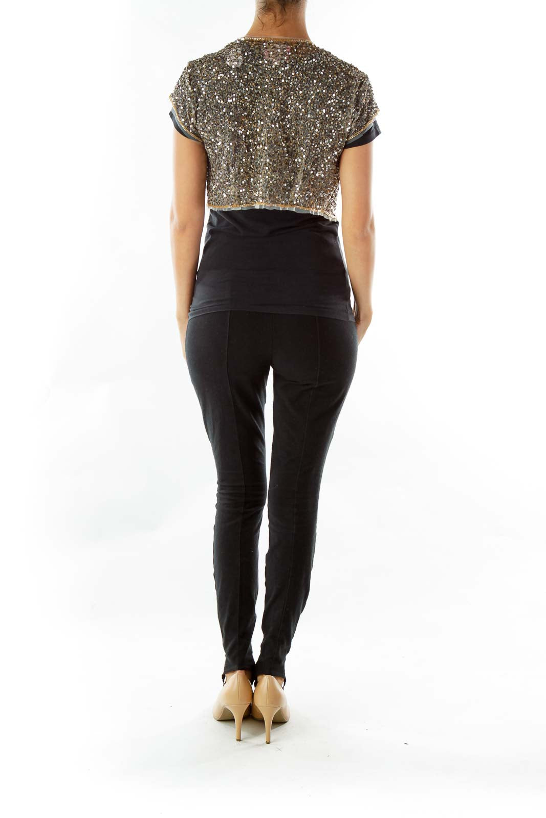 Sequined Short-Sleeve Cropped Bolero