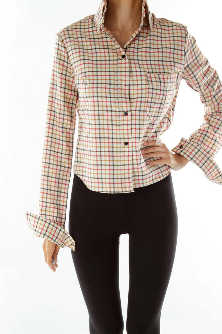 Cream Black Red Tartan Shirt