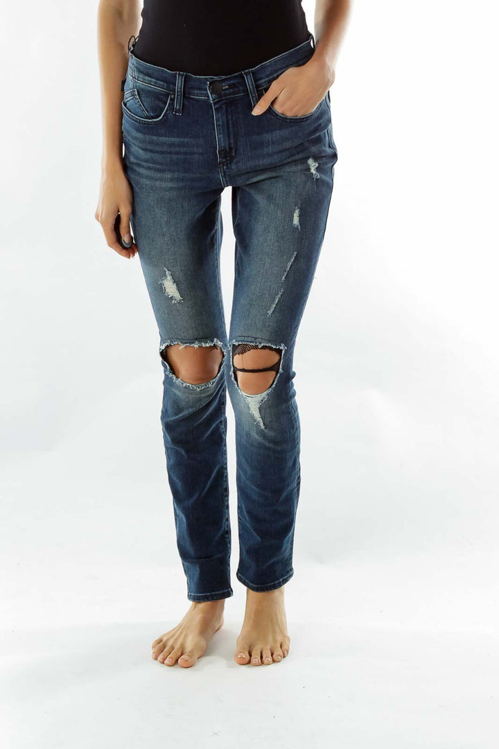 Navy Distressed Skinny Jeans