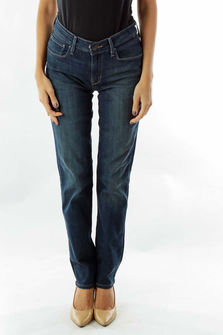 Navy Mid-Rise Straight-Leg Jeans