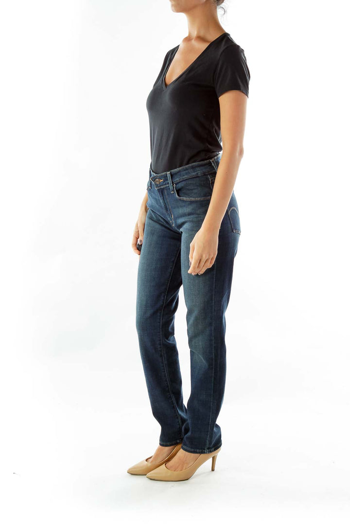 Navy Mid-Rise Straight-Leg Jeans