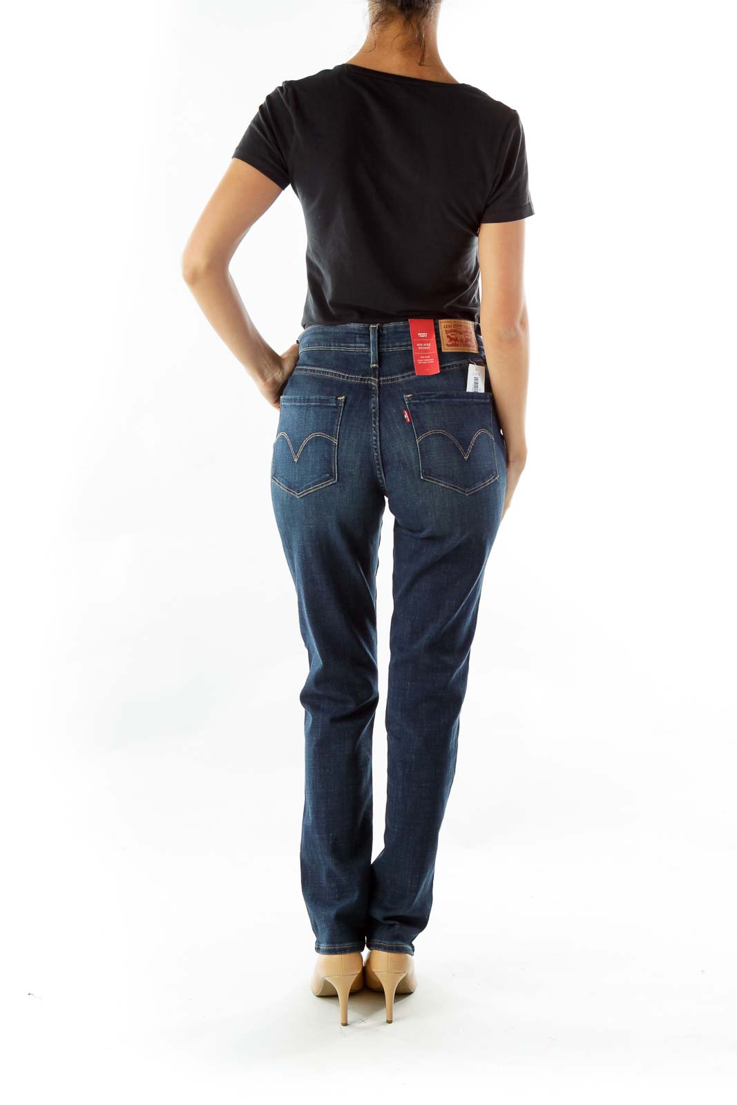 Navy Mid-Rise Straight-Leg Jeans