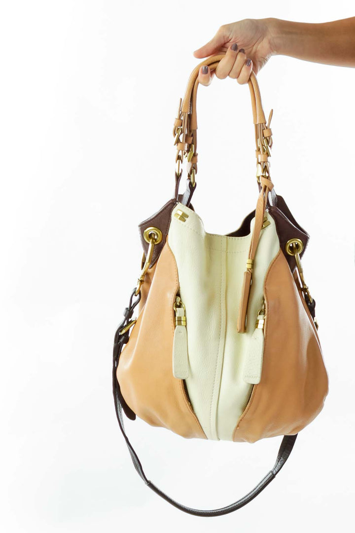 Cream Brown Genuine Leather Shoulder Bag