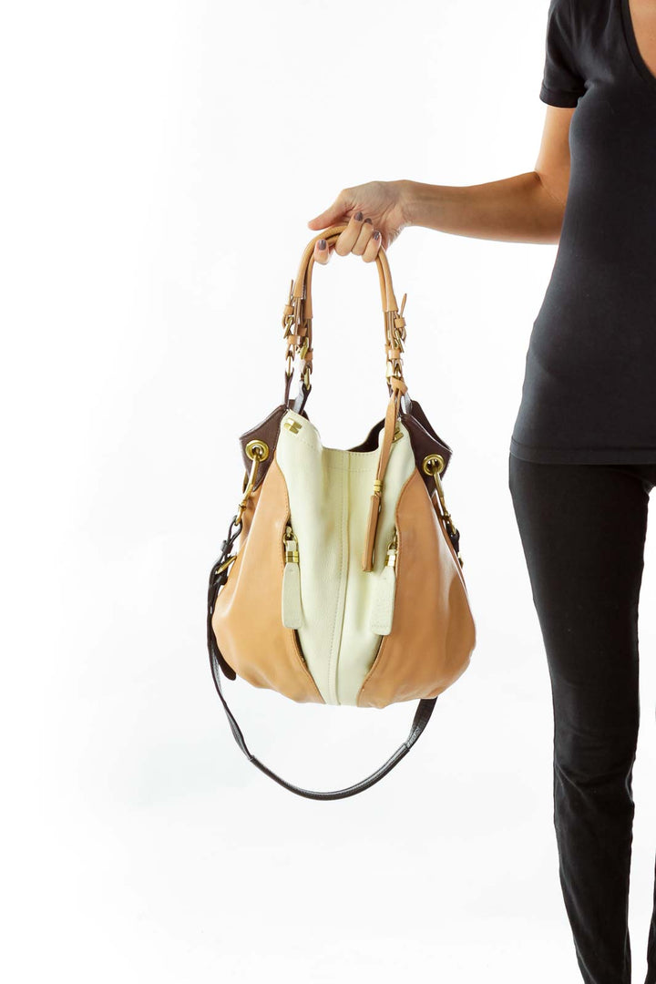 Cream Brown Genuine Leather Shoulder Bag