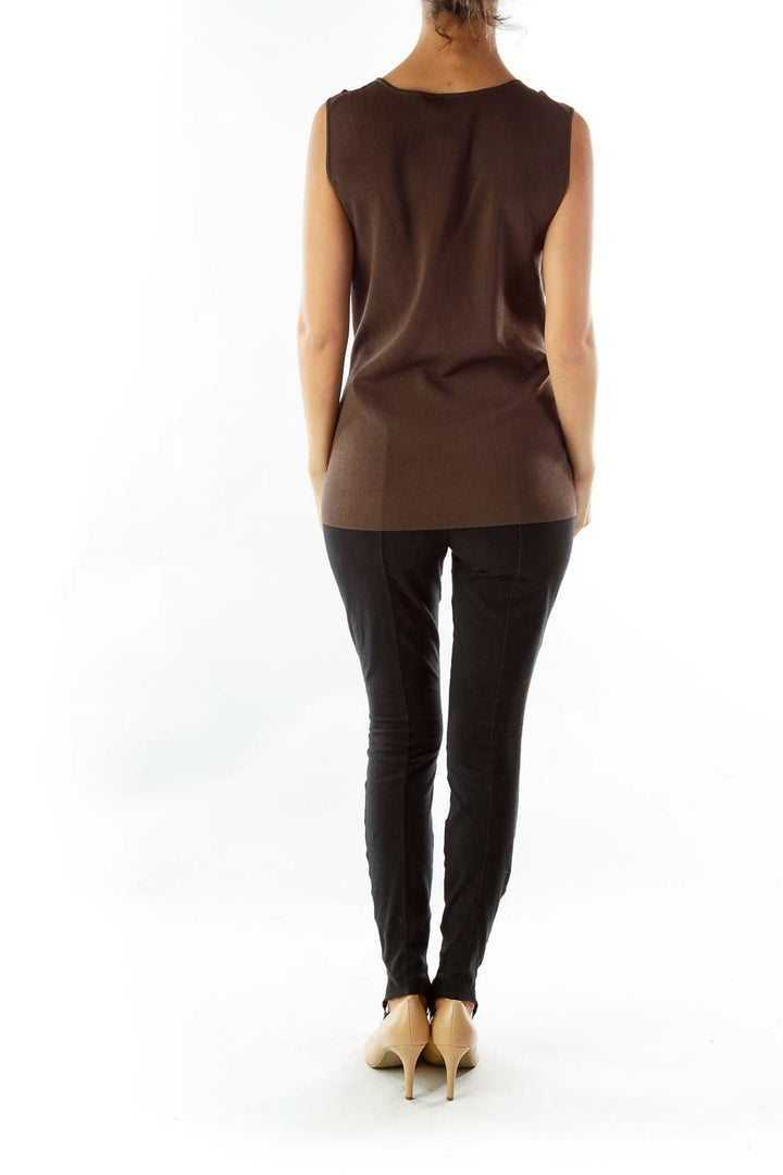 Brown V-neck Jeweled Knit Vest