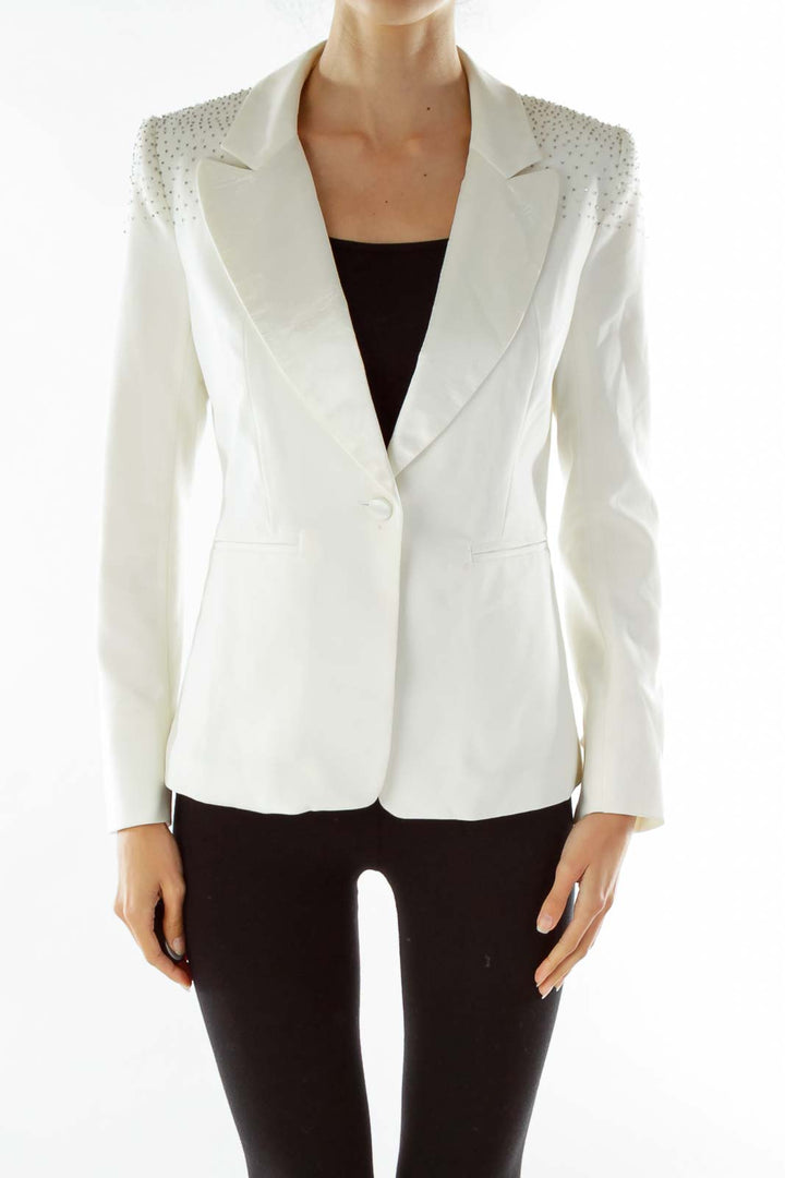 Cream Studded Collared Blazer