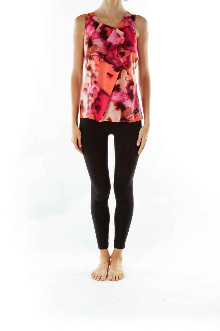 Pink Black Tie Dye Asymmetric Tank Top