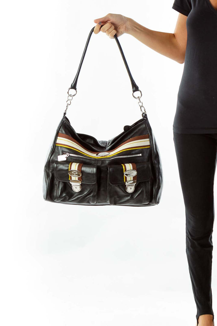 Black Brown Striped Shoulder Bag