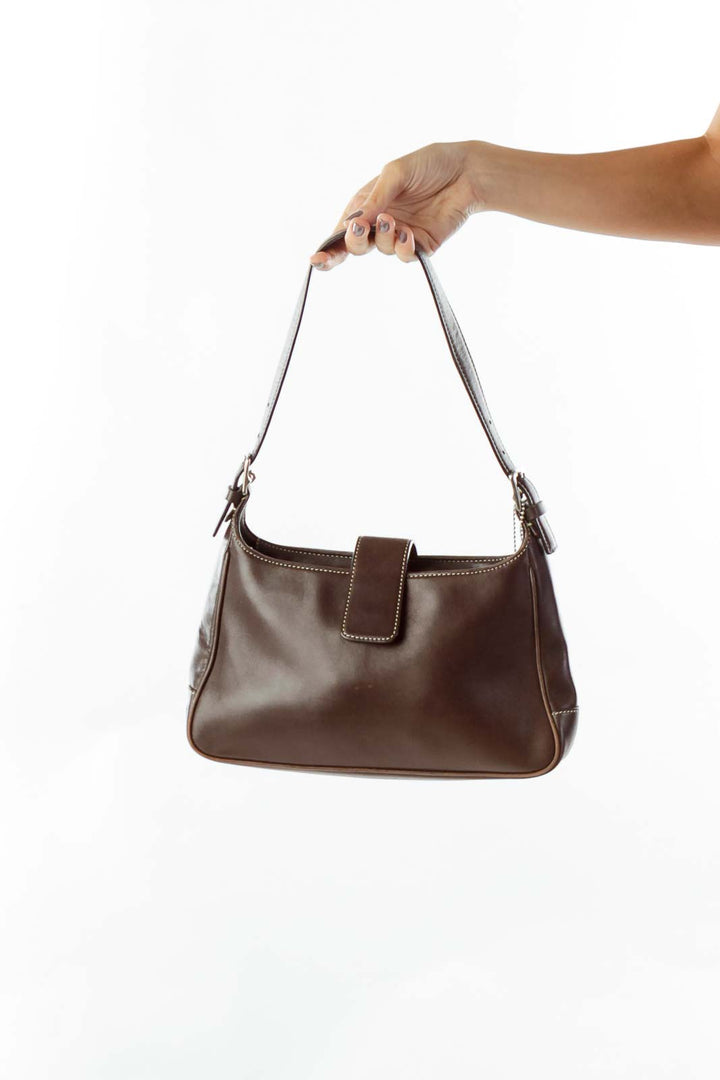 Brown Stitched Shoulder Bag