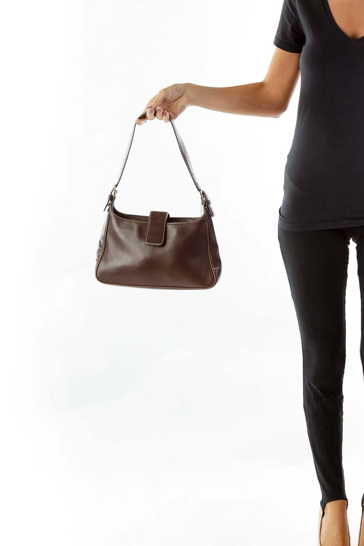 Brown Stitched Shoulder Bag