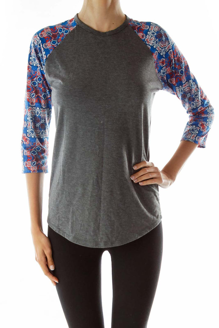 Gray Printed 3/4 Sleeve Shirt