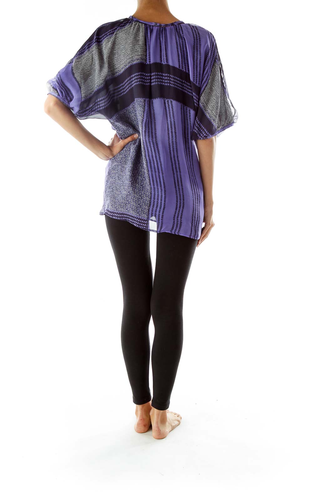 Purple Black Print Scrunched Blouse