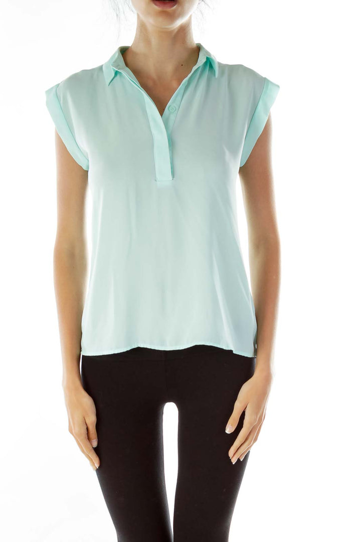 Mint Green Buttoned Collared Blouse