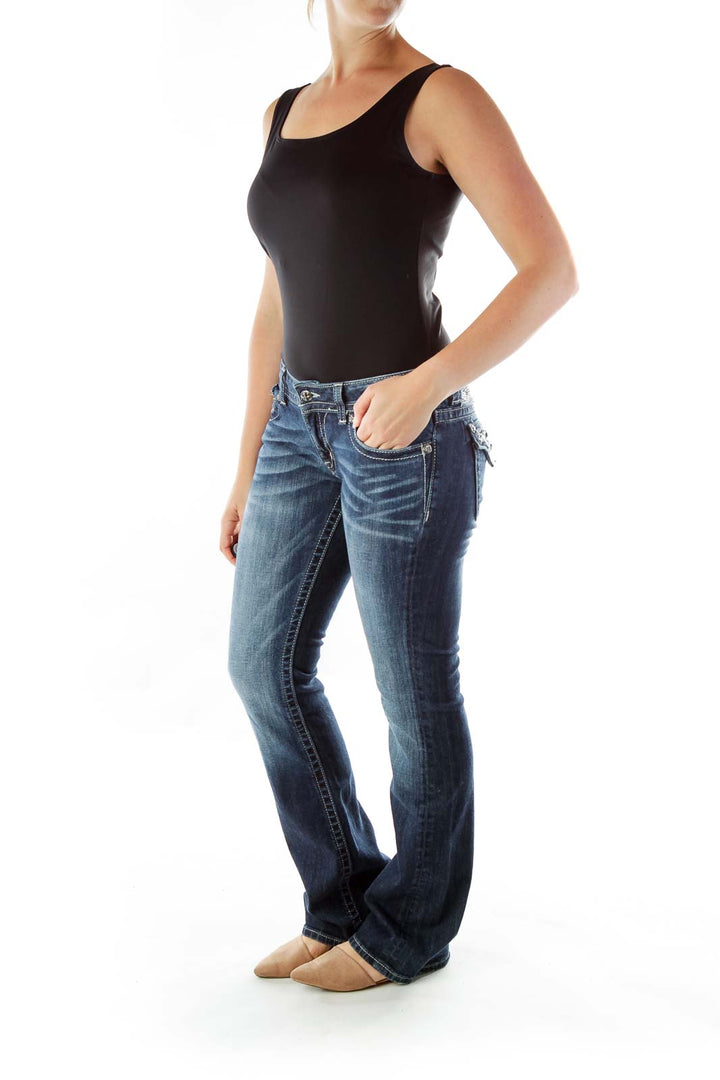 Navy Studded Flared Jeans