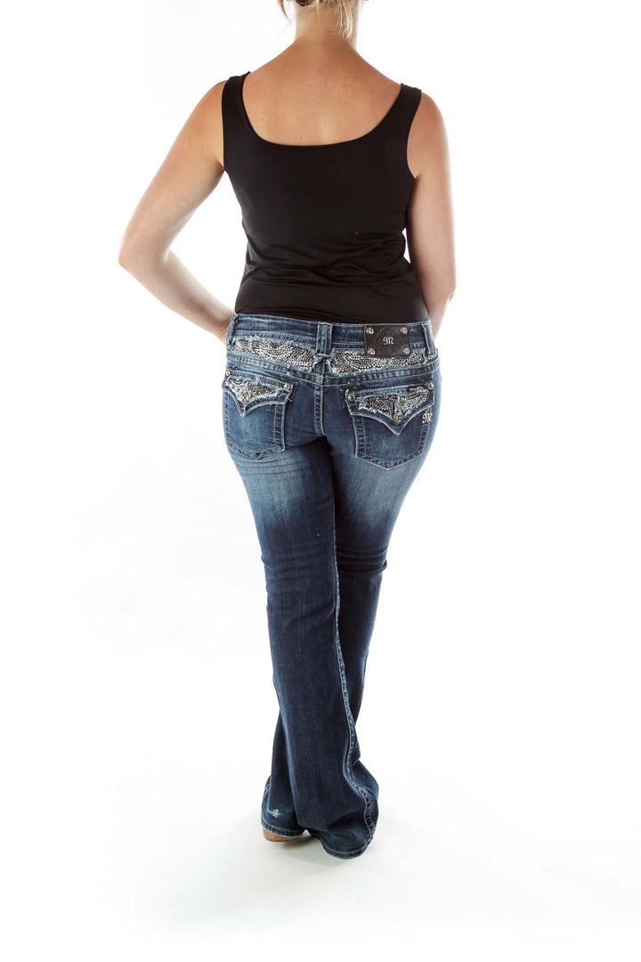 Navy Studded Flared Jeans