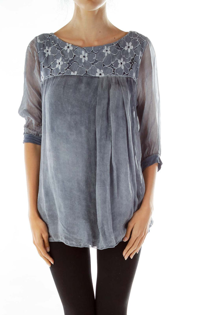 Blue Gray Flower Loose Tunic