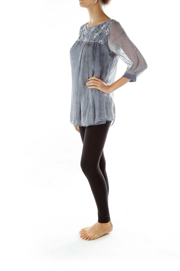 Blue Gray Flower Loose Tunic