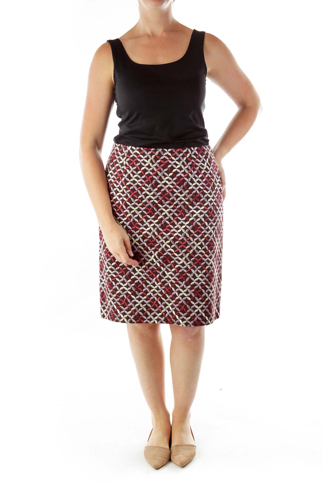 Black Pink Geometric Pencil Skirt