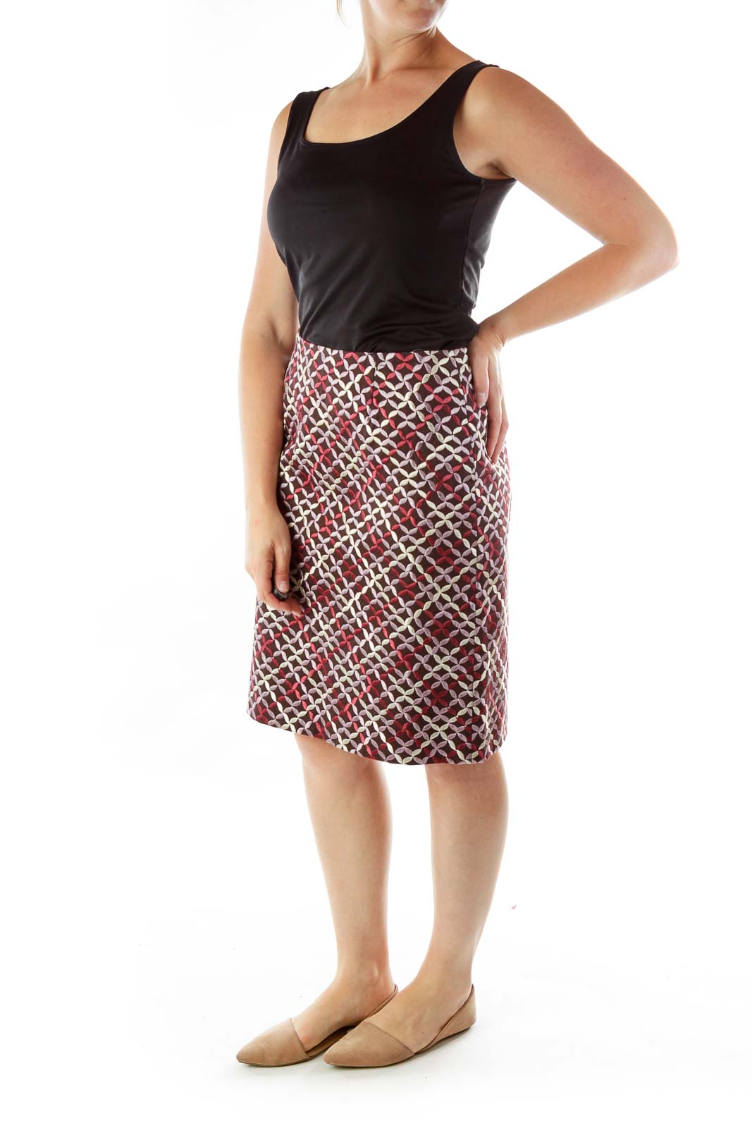 Black Pink Geometric Pencil Skirt