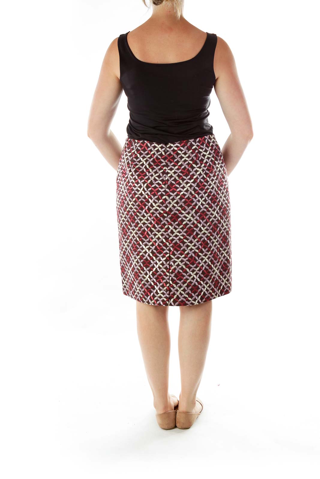 Black Pink Geometric Pencil Skirt