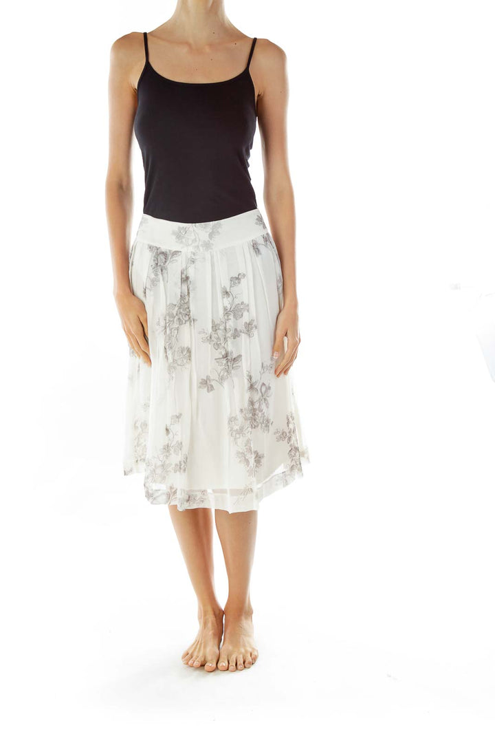 Cream Gray Silk Flared Skirt