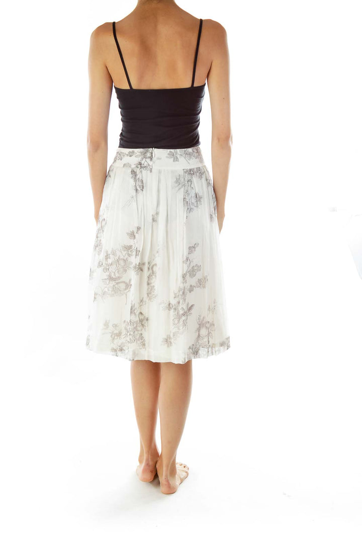 Cream Gray Silk Flared Skirt