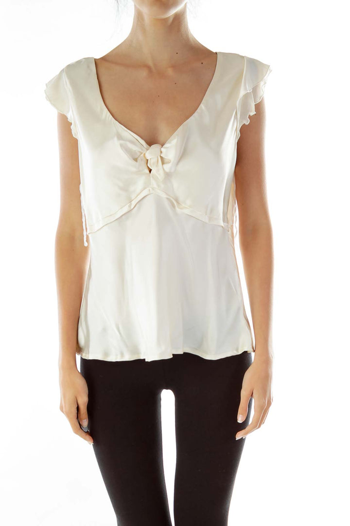 Cream Silk V-Neck Blouse