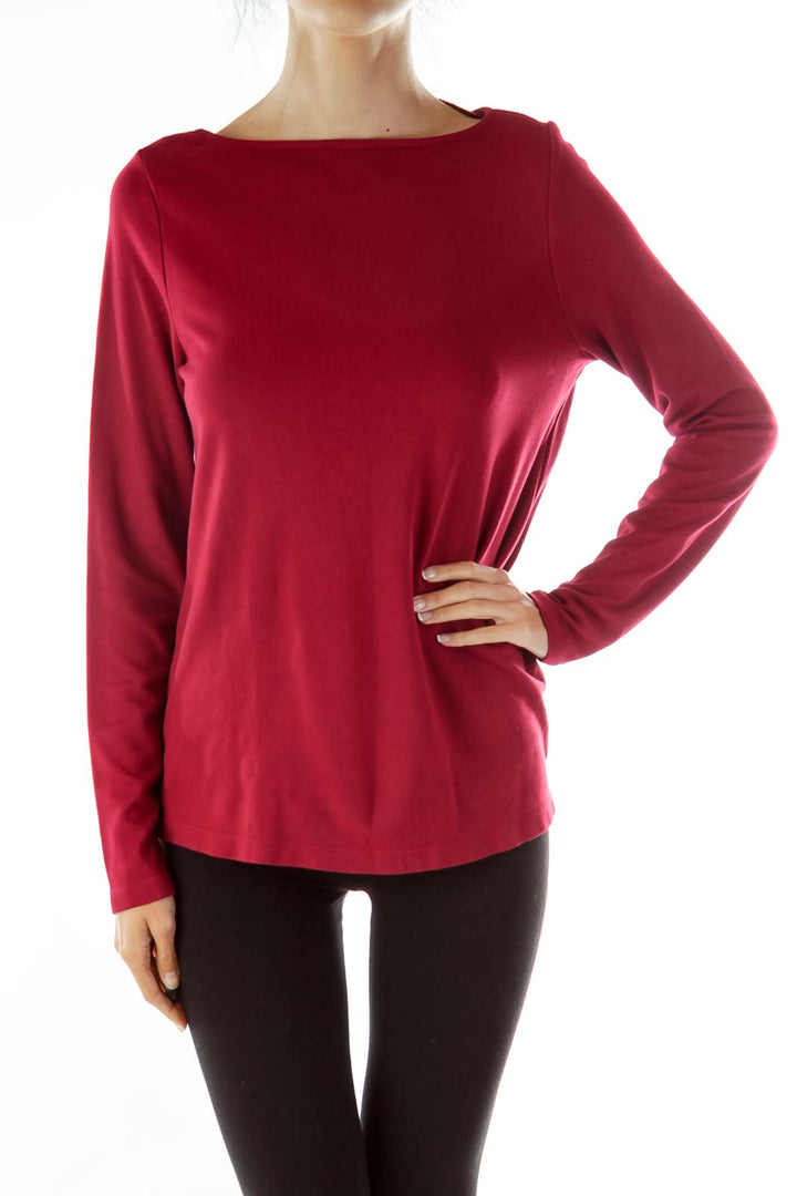 Red Buttoned Long Sleeve T-Shirt