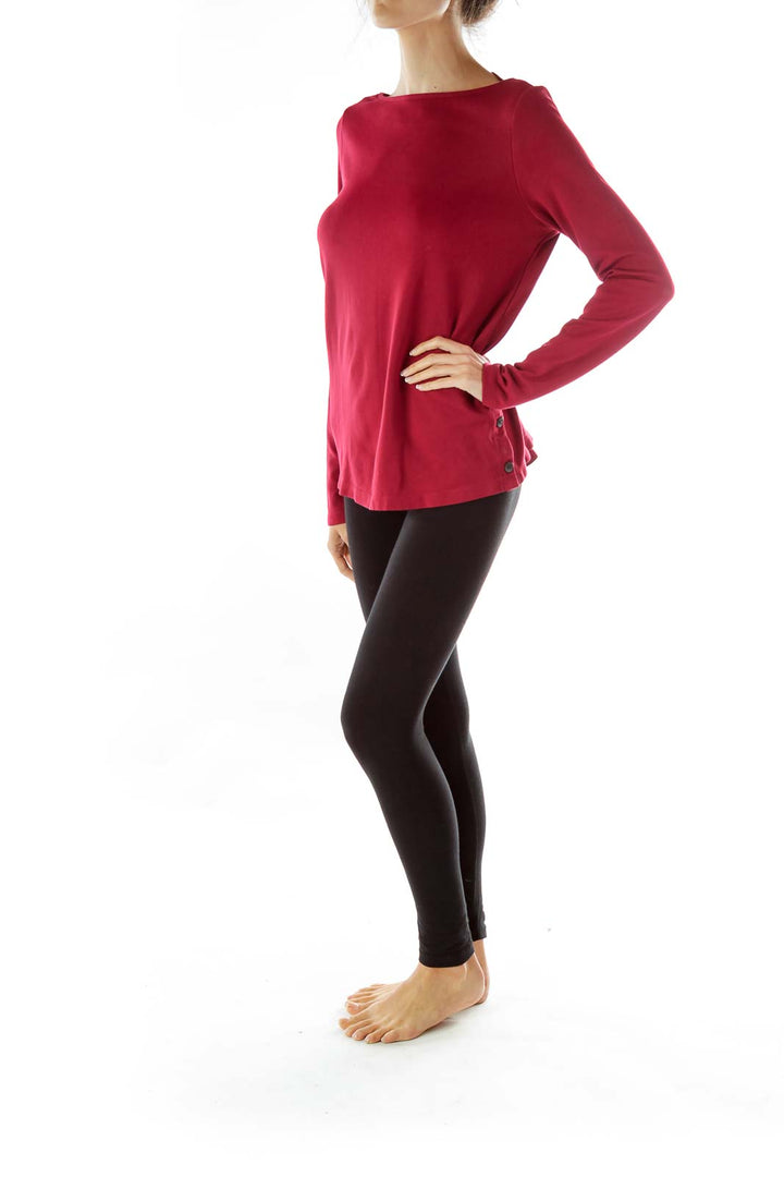 Red Buttoned Long Sleeve T-Shirt