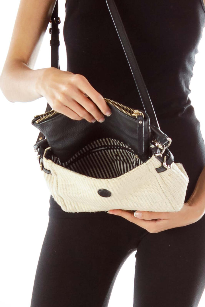 Black Cream Woven Crossbody Bag