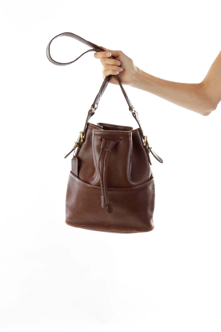 Brown Gathered Leather Crossbody Bag