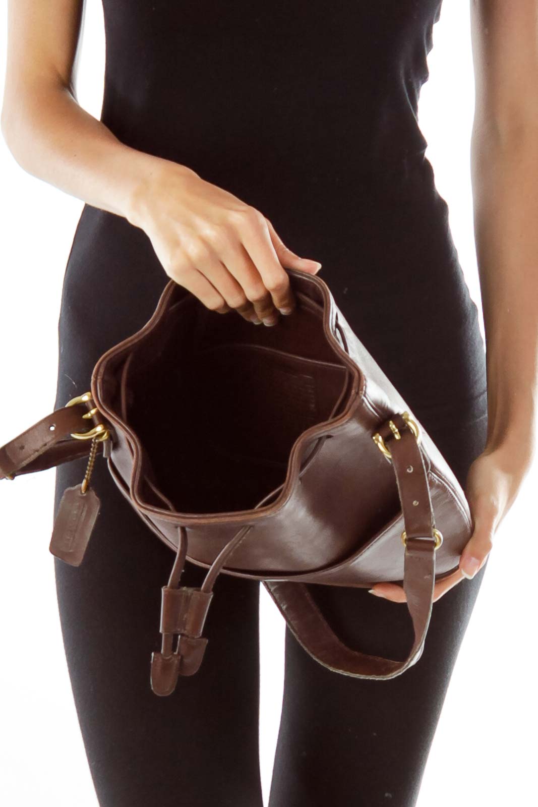 Brown Gathered Leather Crossbody Bag