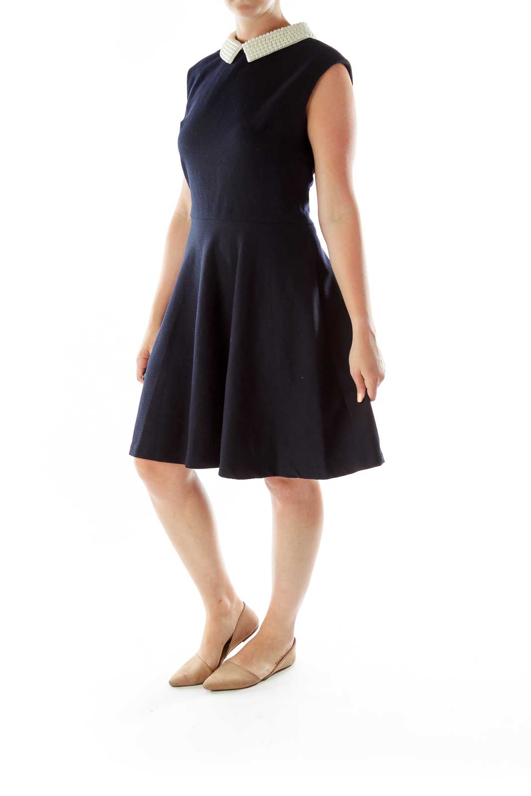 Black A-Line Dress w/ Pearled Collar