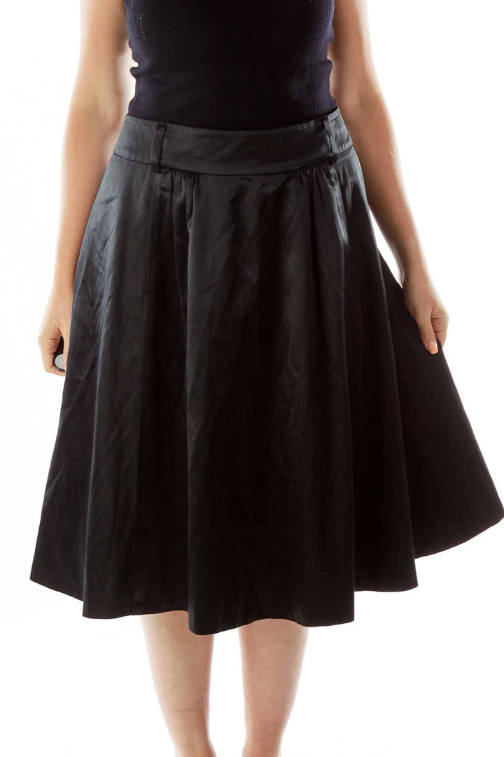 Black Flared Silk Skirt