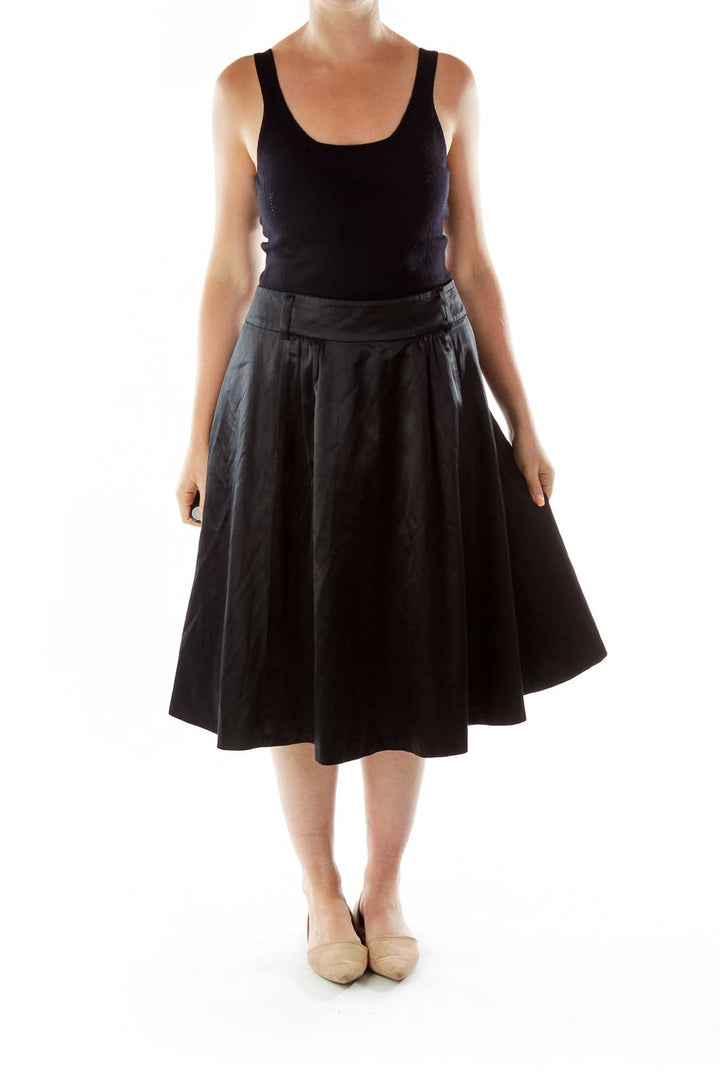 Black Flared Silk Skirt