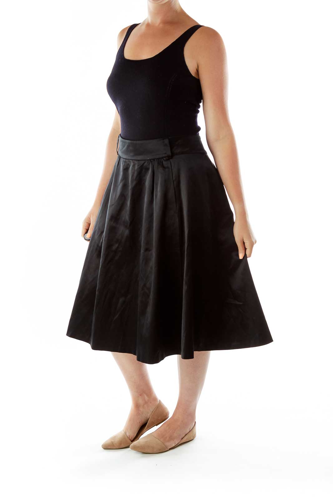 Black Flared Silk Skirt