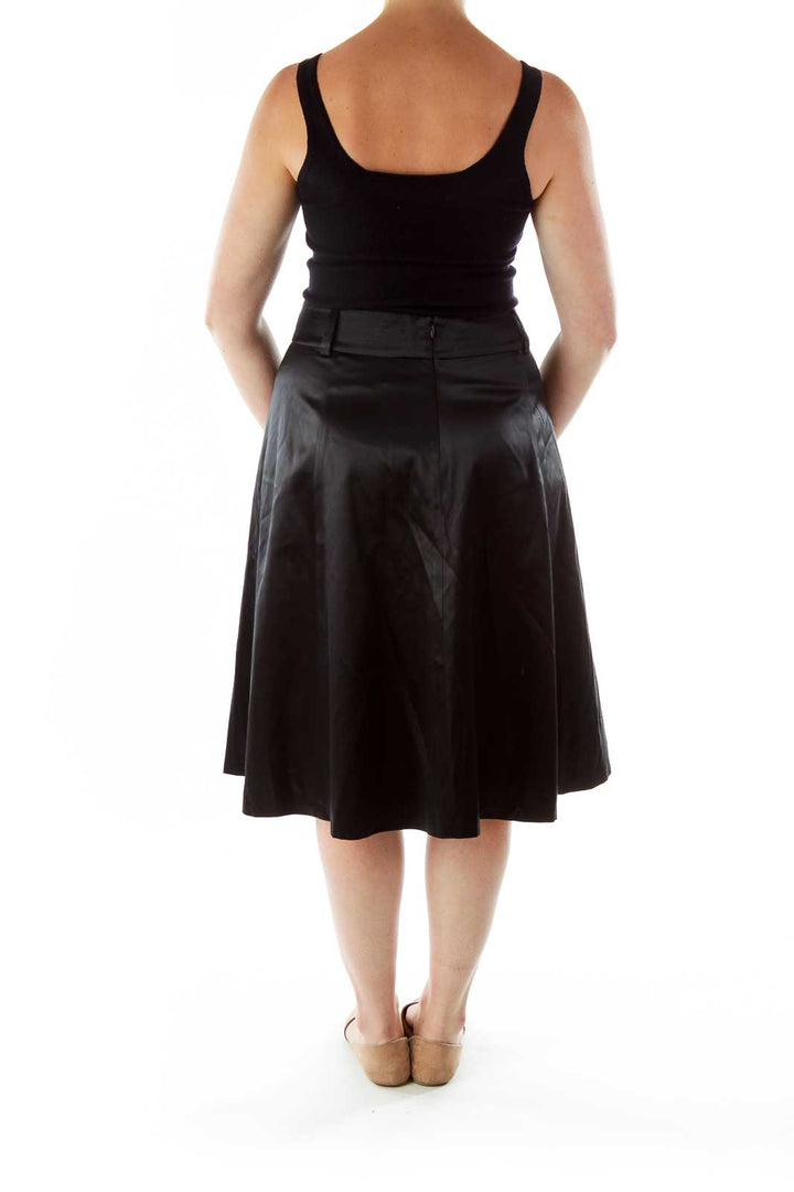 Black Flared Silk Skirt