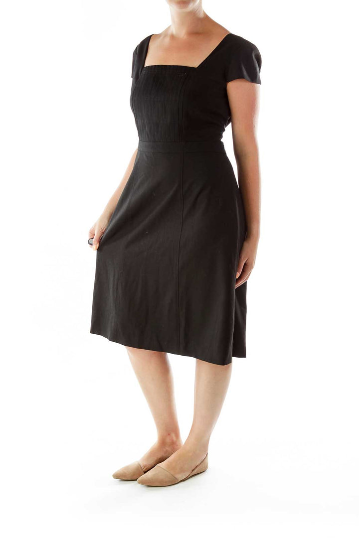 Black Bell Sleeve Structured Dress