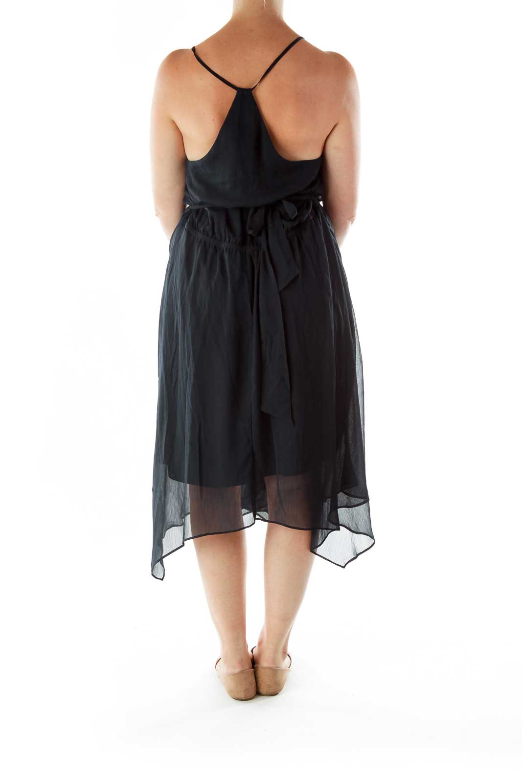 Black Sheer Belted Day Dress