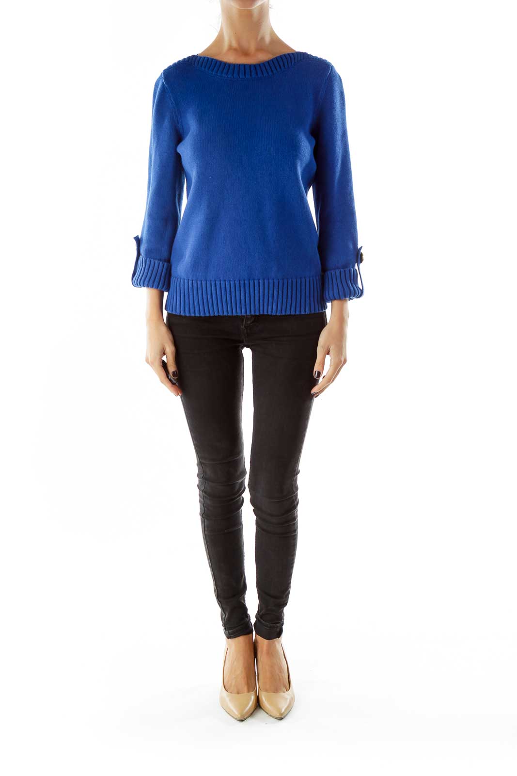 Blue Gold Buttoned Petite Sweater