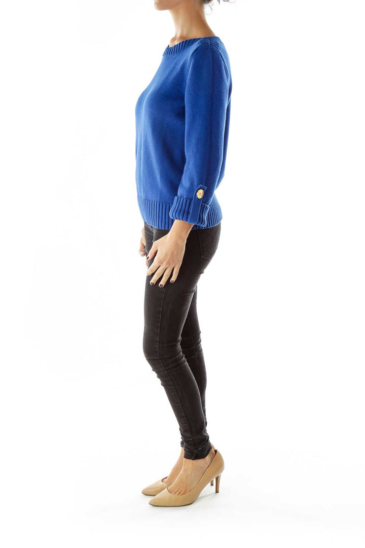 Blue Gold Buttoned Petite Sweater