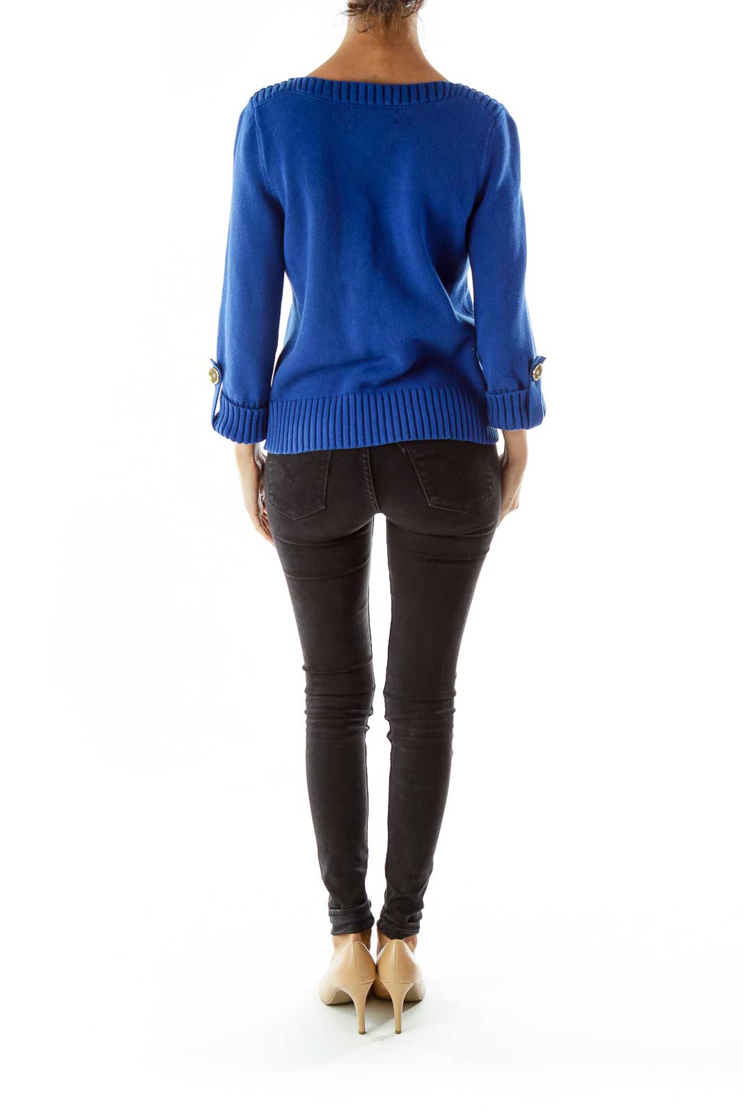 Blue Gold Buttoned Petite Sweater