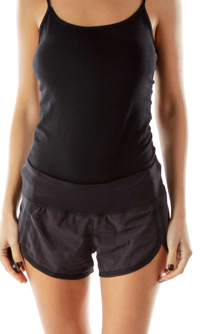 Black Elastic Waist Sports Shorts