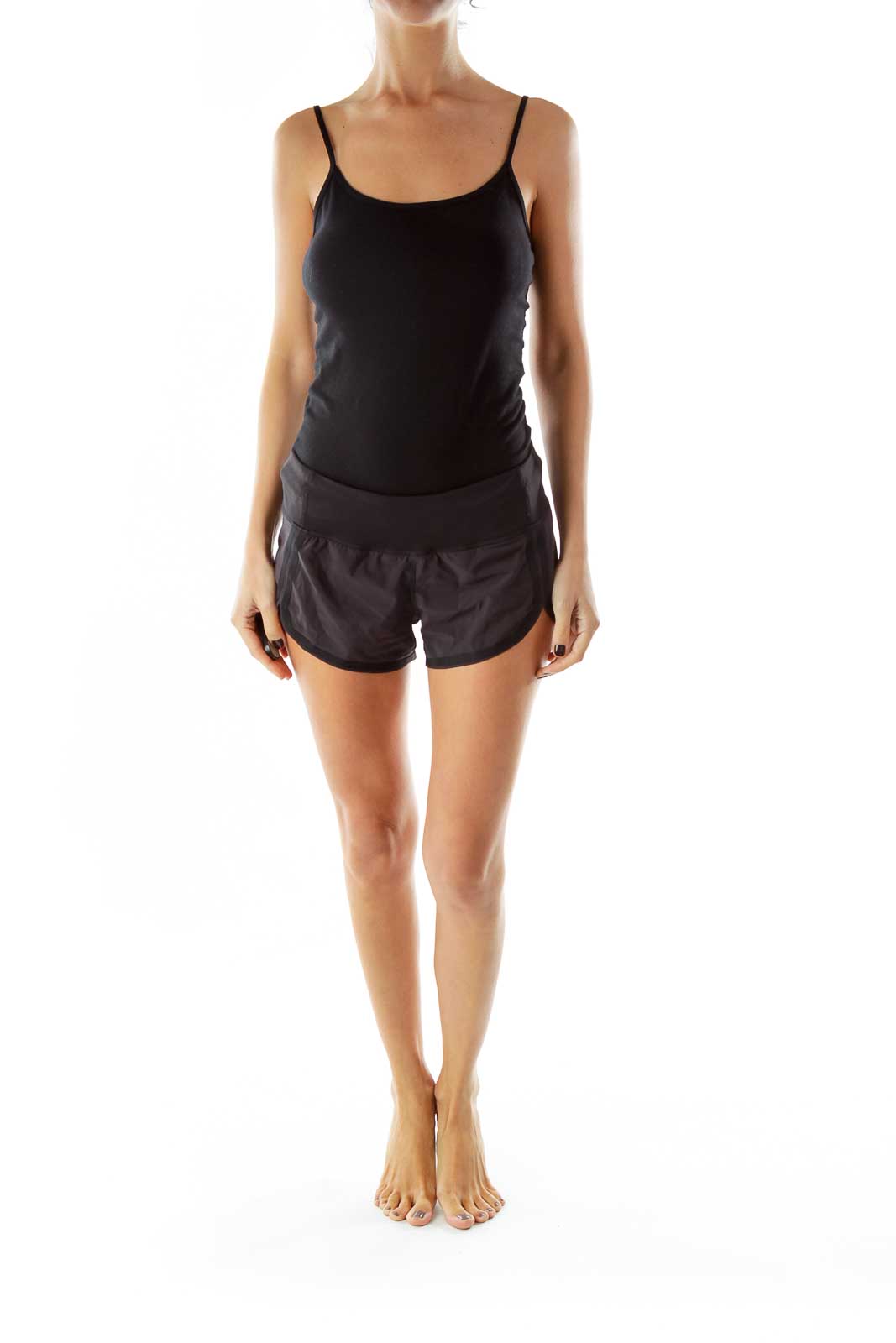 Black Elastic Waist Sports Shorts